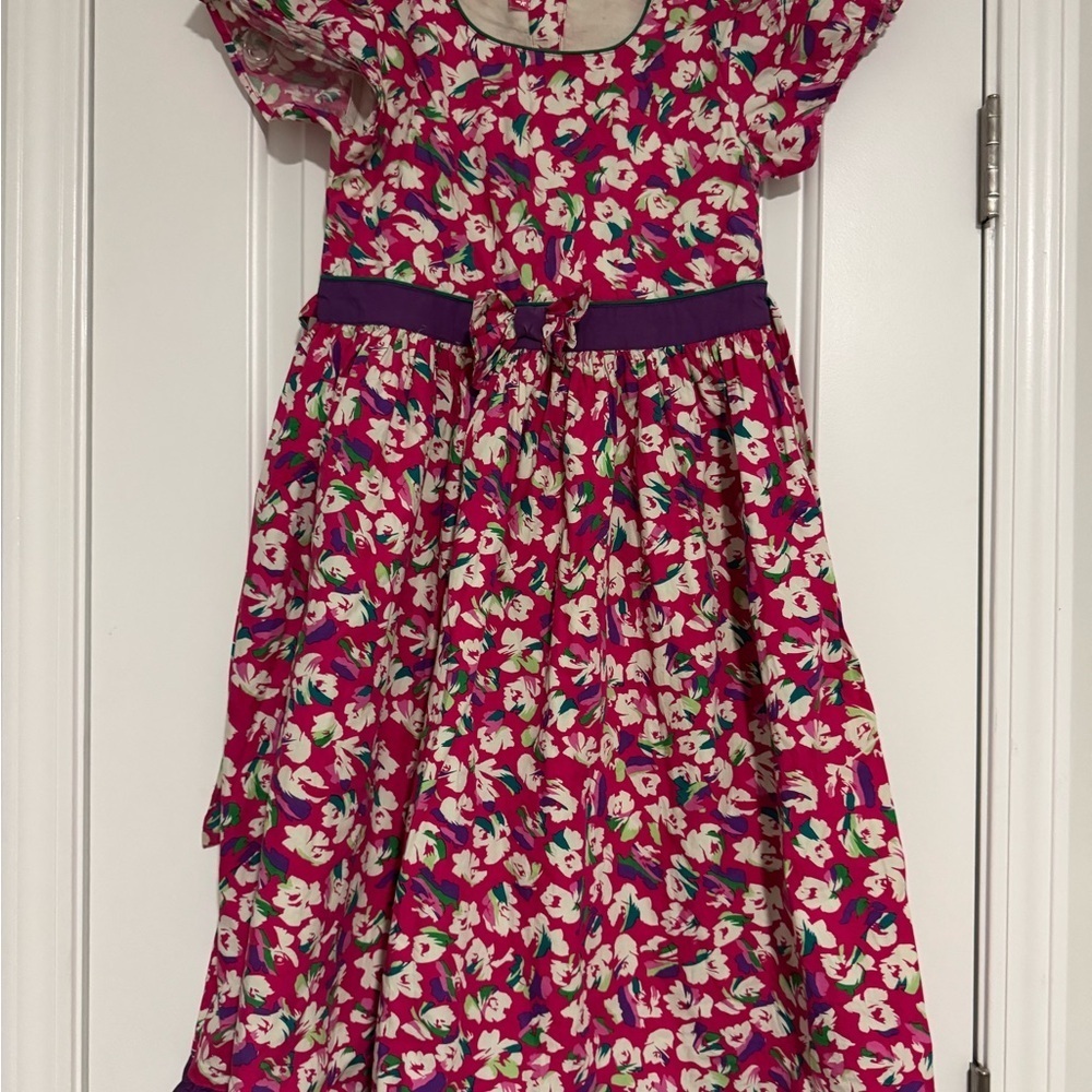 Pink and Red Puff Sleeve Sundress with Scoop Neck